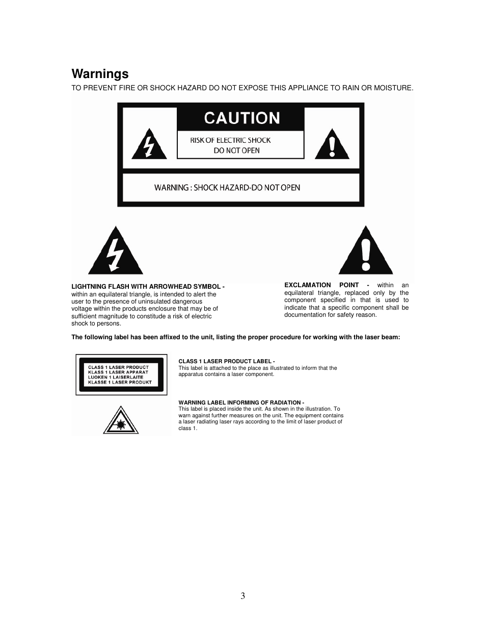 Warnings | Lenco MC-144 User Manual | Page 3 / 10