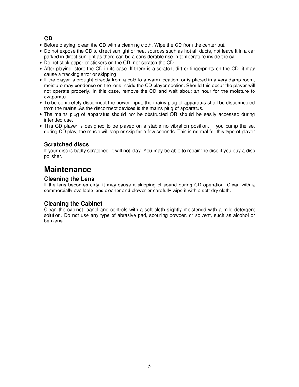 Maintenance | Lenco MC-144 User Manual | Page 5 / 10