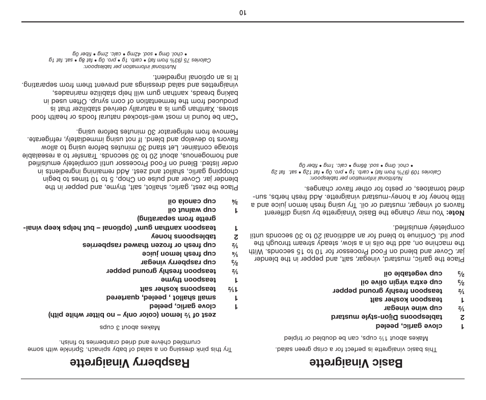Basic vinaigrette, Raspberry vinaigrette | Cuisinart BFP-10 Series User Manual | Page 23 / 33