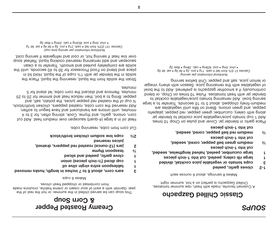 Soups classic chilled gazpacho, Creamy roasted pepper & corn soup | Cuisinart BFP-10 Series User Manual | Page 25 / 33
