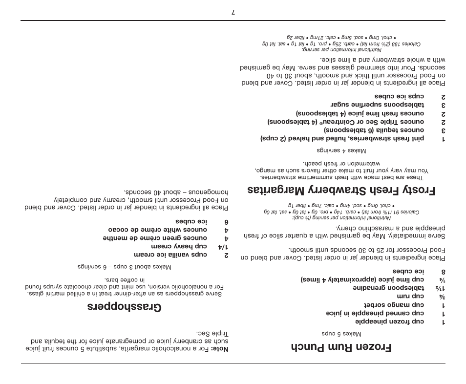 Frozen rum punch, Frosty fr esh strawberry margaritas, Grasshoppers | Cuisinart BFP-10 Series User Manual | Page 26 / 33