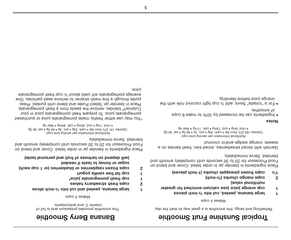 Tropical sunshine fruit smoothie, Banana berry smoothie | Cuisinart BFP-10 Series User Manual | Page 28 / 33