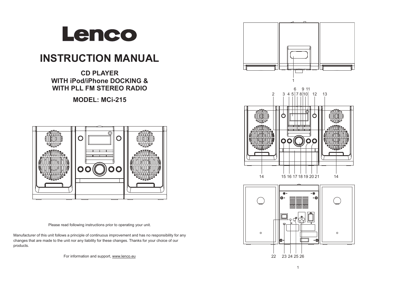 Lenco MCi-215 User Manual | 4 pages