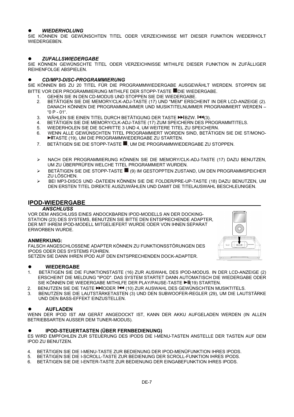 Ipod-wiedergabe | Lenco MCI-400 User Manual | Page 18 / 59