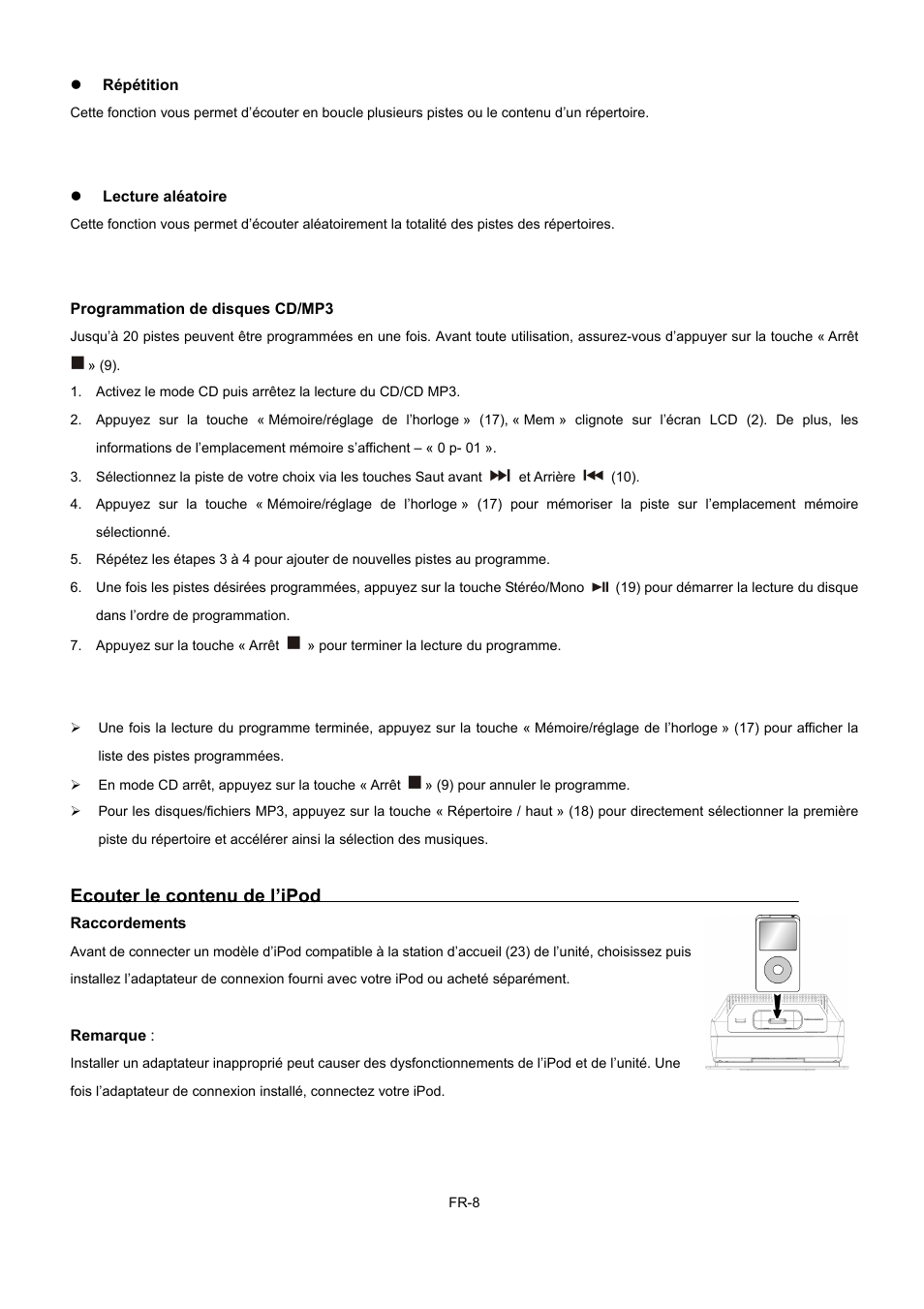 Ecouter le contenu de l’ipod | Lenco MCI-400 User Manual | Page 42 / 59