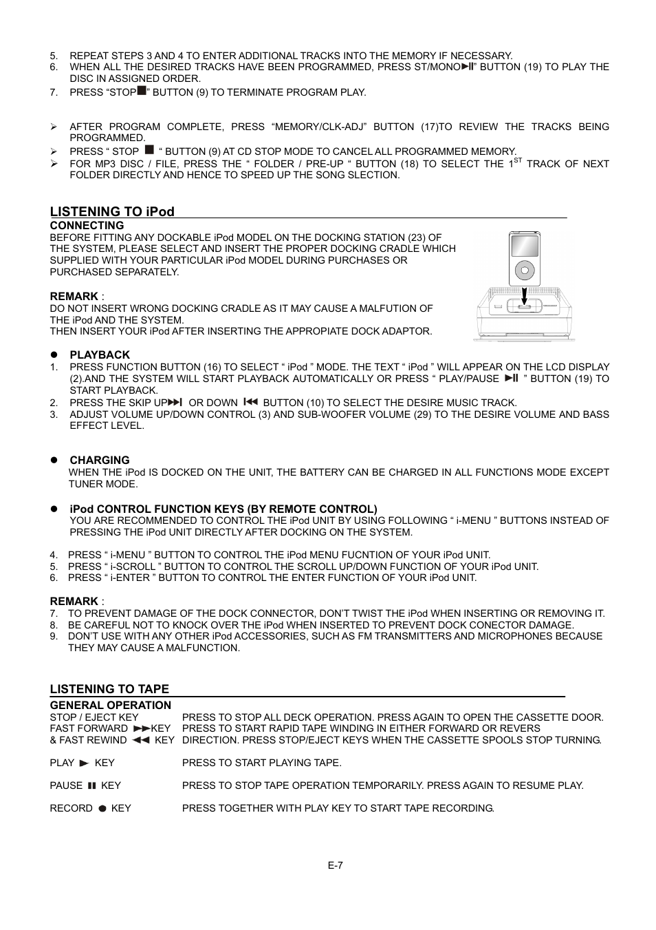 Listening to ipod | Lenco MCI-400 User Manual | Page 7 / 59