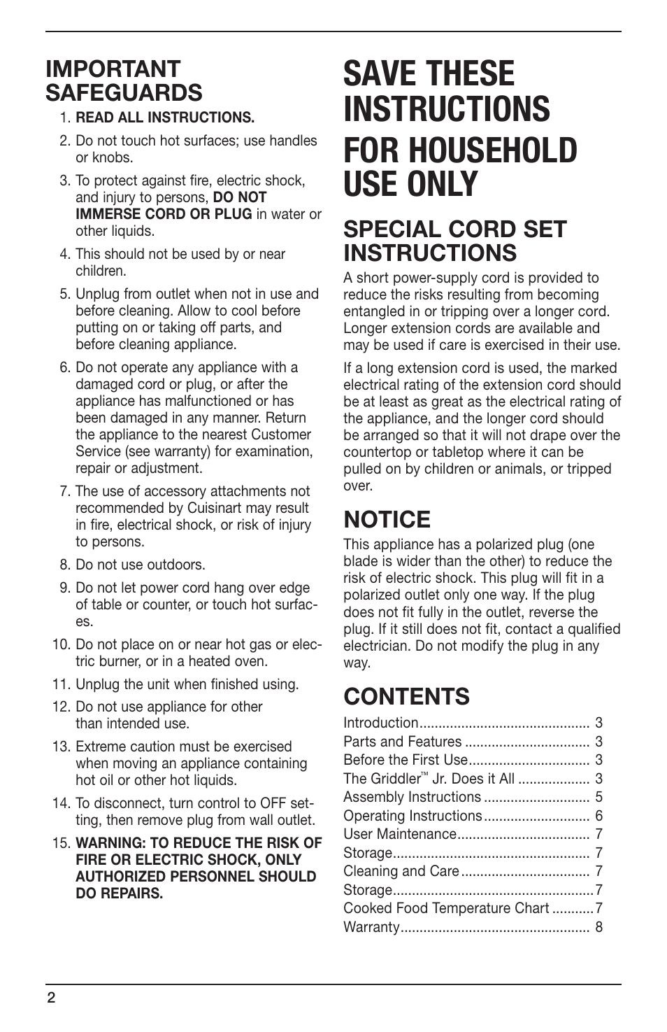 Cuisinart GR-3 User Manual | Page 2 / 10