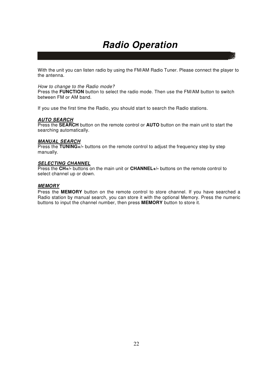 Radio operation | Lenco MDV-8 User Manual | Page 24 / 27