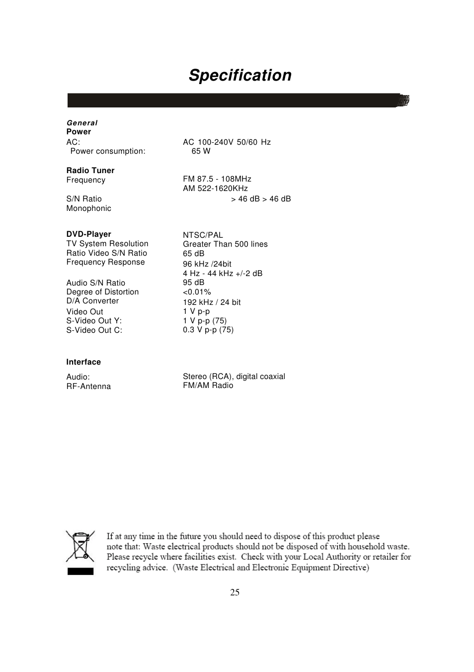 Specification | Lenco MDV-8 User Manual | Page 27 / 27