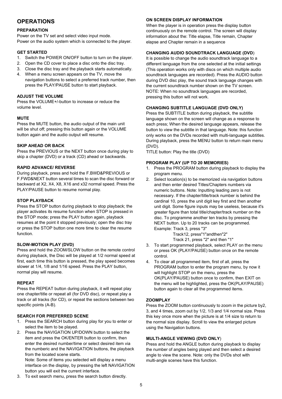 Operations | Lenco MES-203 User Manual | Page 6 / 10