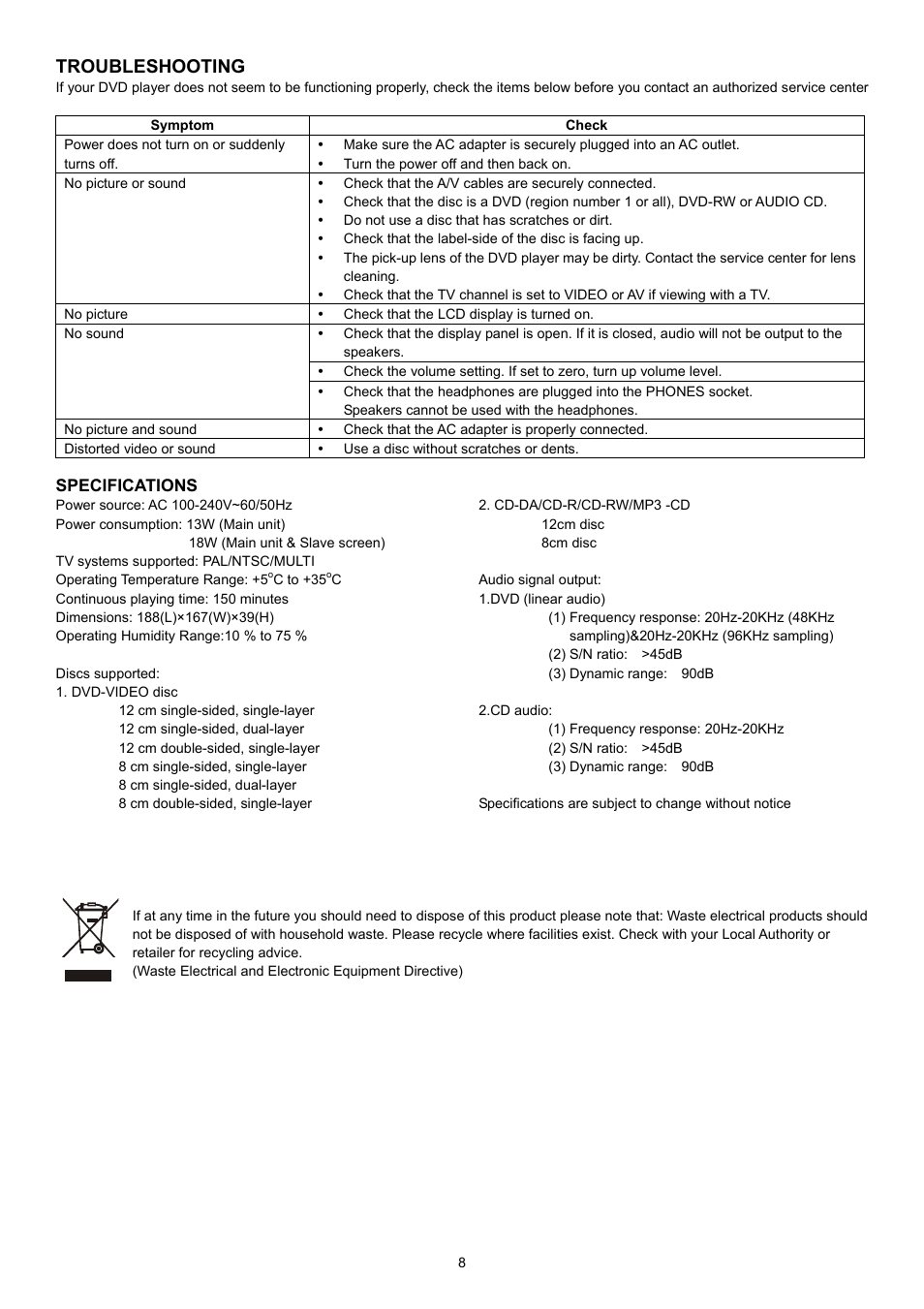 Troubleshooting | Lenco MES-203 User Manual | Page 9 / 10