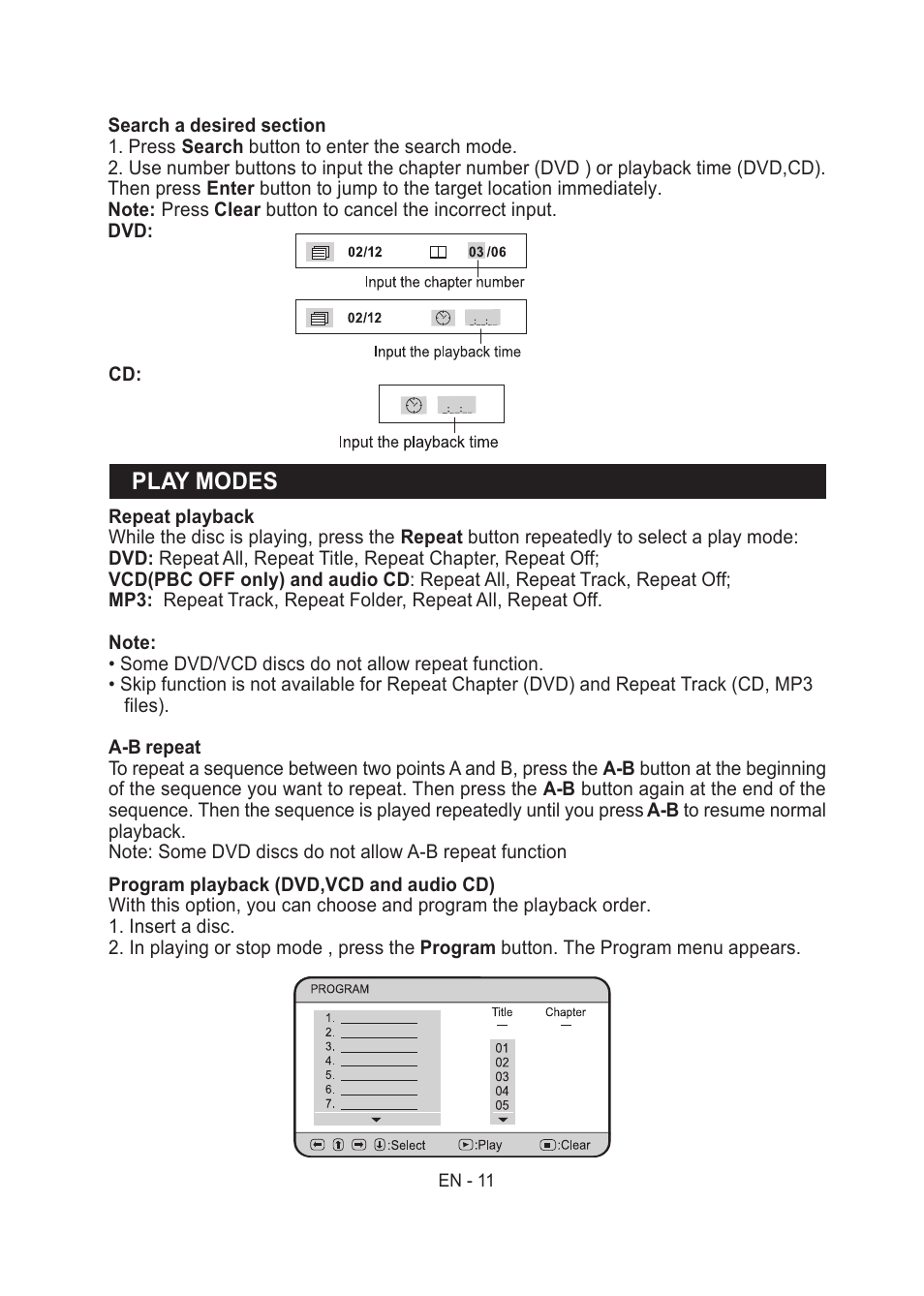 Play modes | Lenco MES-204 User Manual | Page 12 / 24