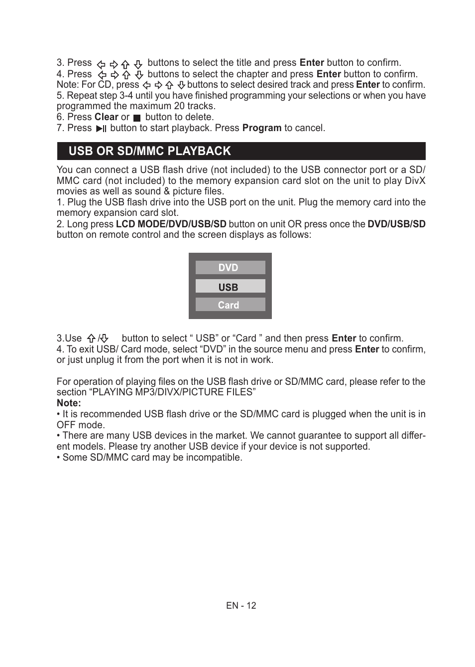 Usb or sd/mmc playback | Lenco MES-204 User Manual | Page 13 / 24