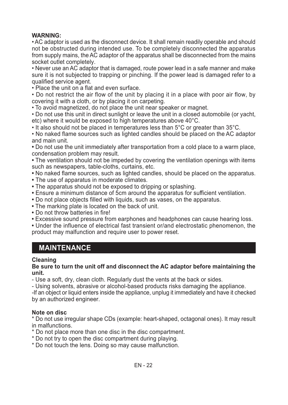 Maintenance | Lenco MES-204 User Manual | Page 23 / 24