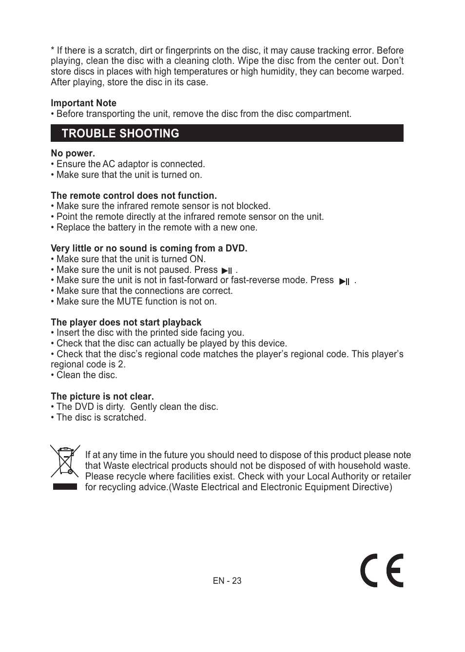 Trouble shooting | Lenco MES-204 User Manual | Page 24 / 24