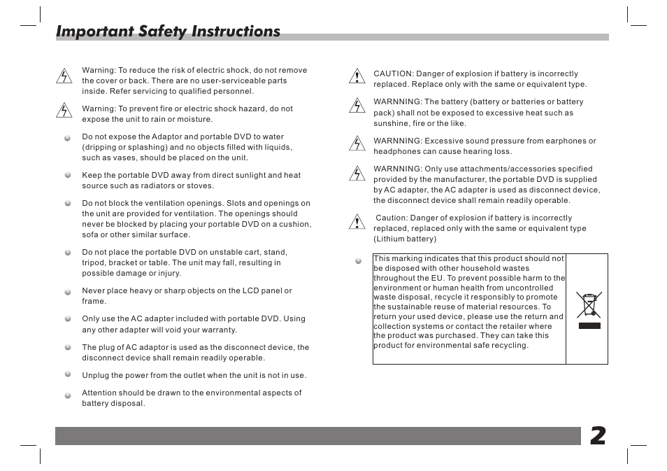 Important safety instructions | Lenco MES-211 User Manual | Page 3 / 13