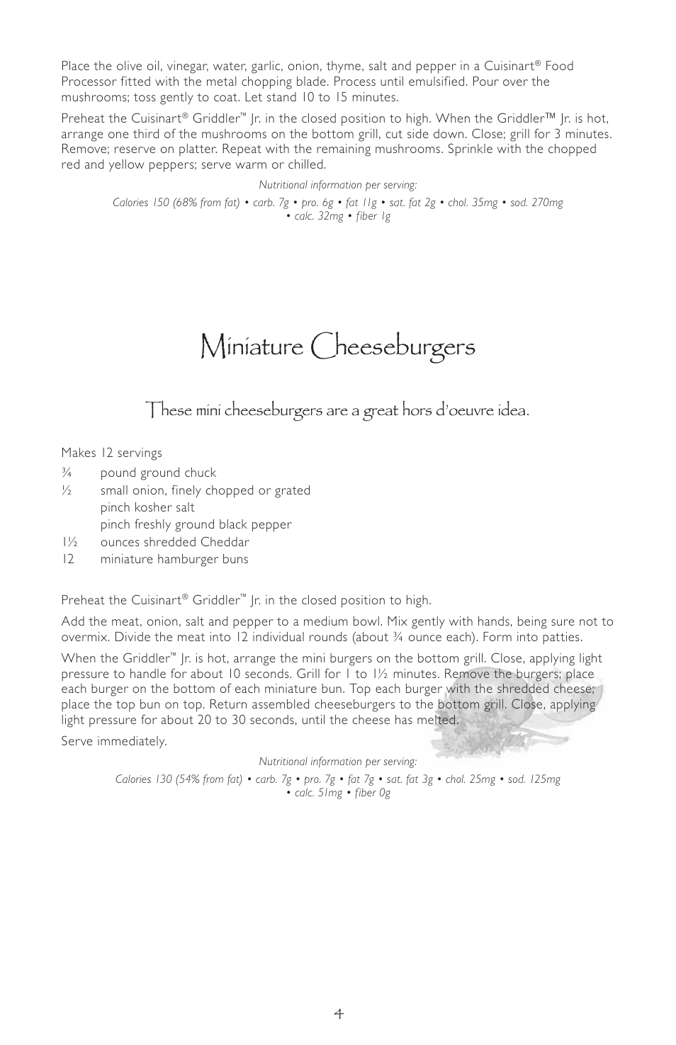 Miniature cheeseburgers | Cuisinart GR-3 User Manual | Page 4 / 15