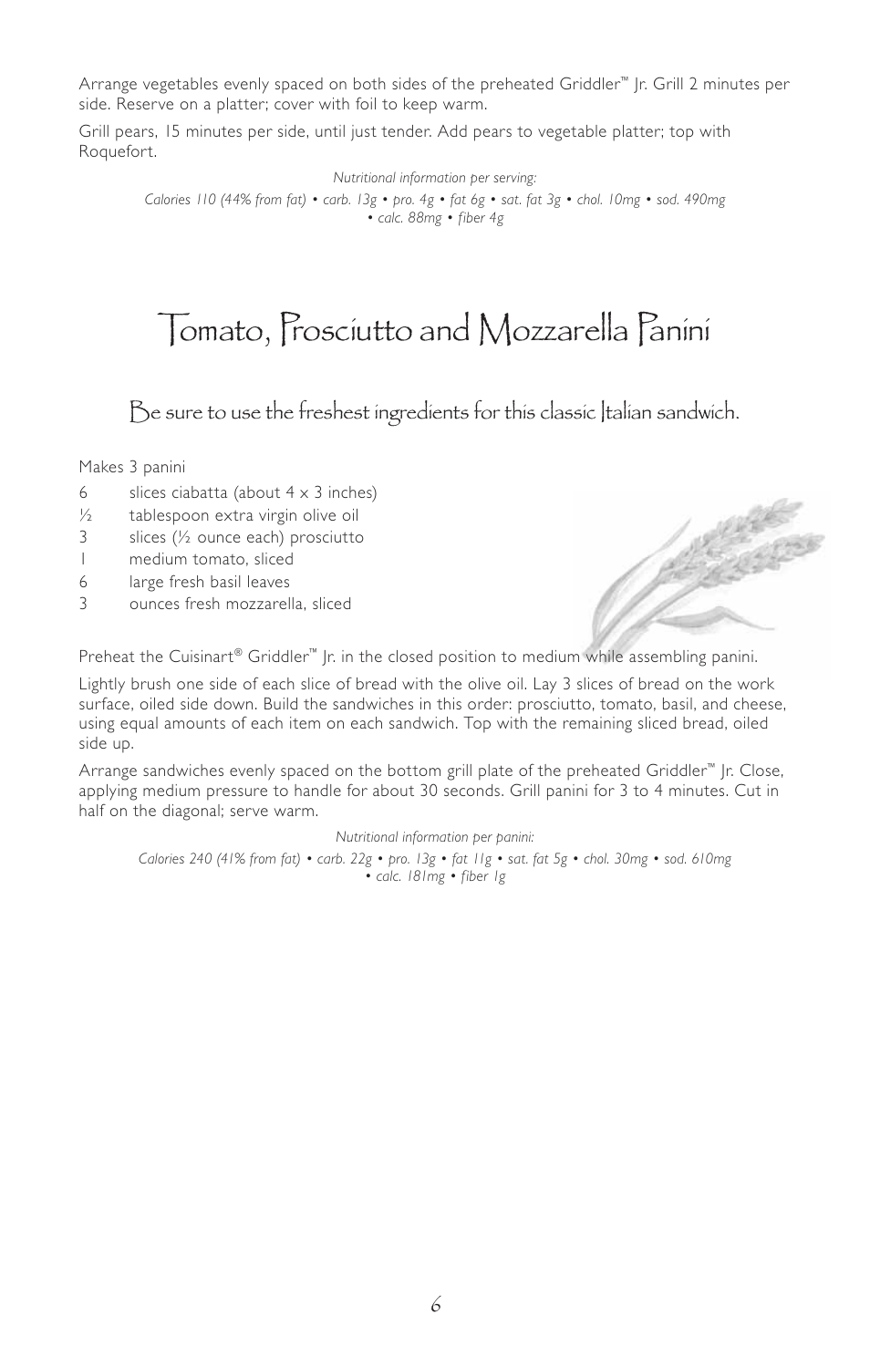 Tomato, prosciutto and mozzarella panini | Cuisinart GR-3 User Manual | Page 6 / 15