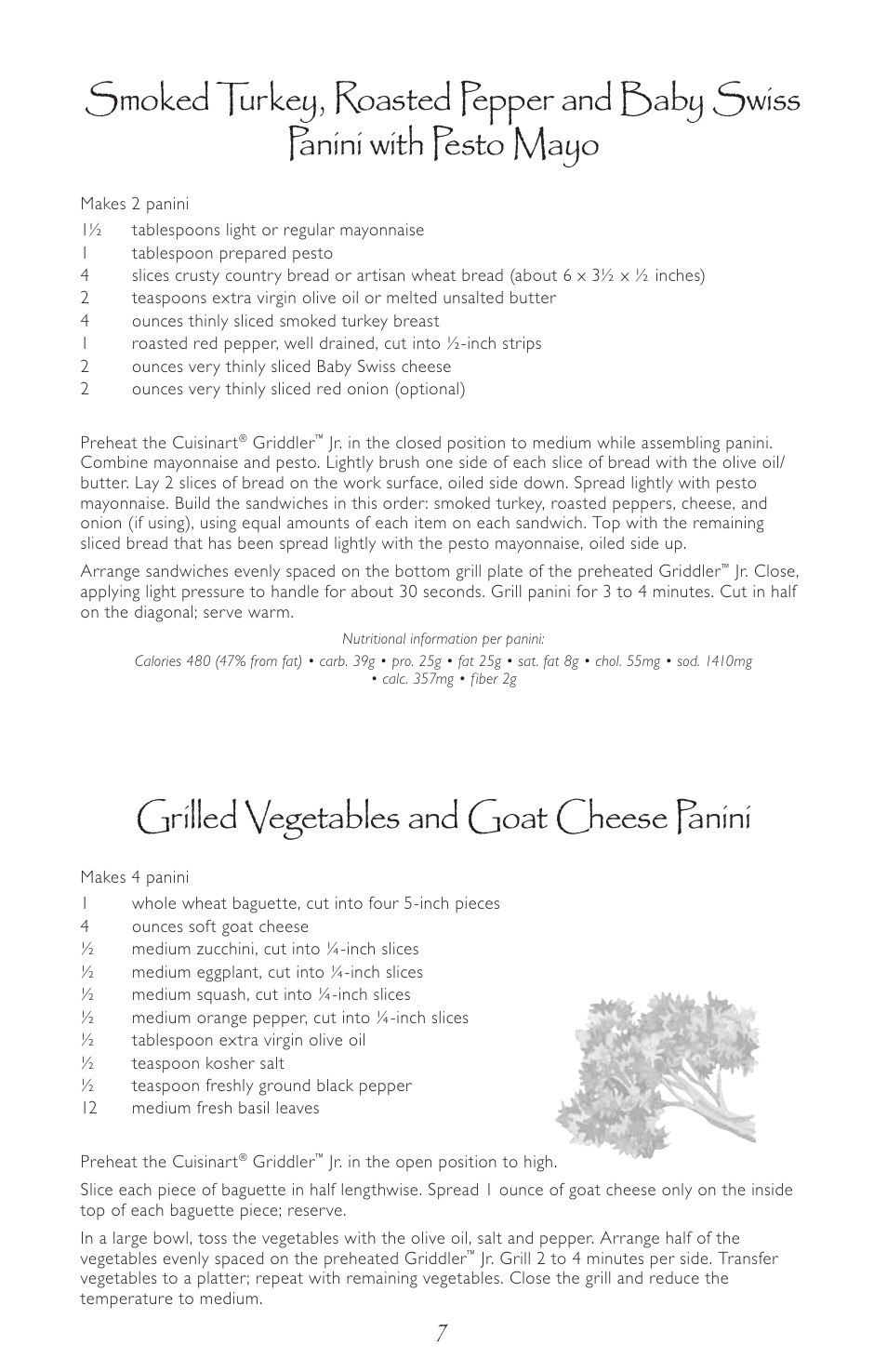 Grilled vegetables and goat cheese panini | Cuisinart GR-3 User Manual | Page 7 / 15