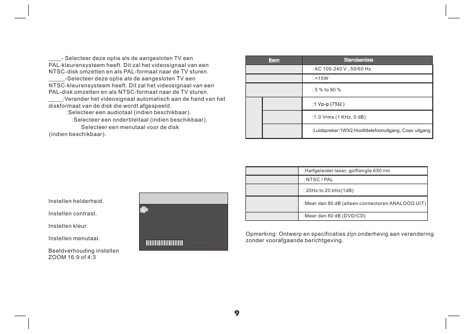 页 10, Instellingen instellingenmenu, Slaver tft menu setting | Parameters en specificaties, Elektronische parameters, System, Pagina voorkeuren, Pagina beeld (picture) | Lenco MES-4031 User Manual | Page 32 / 55