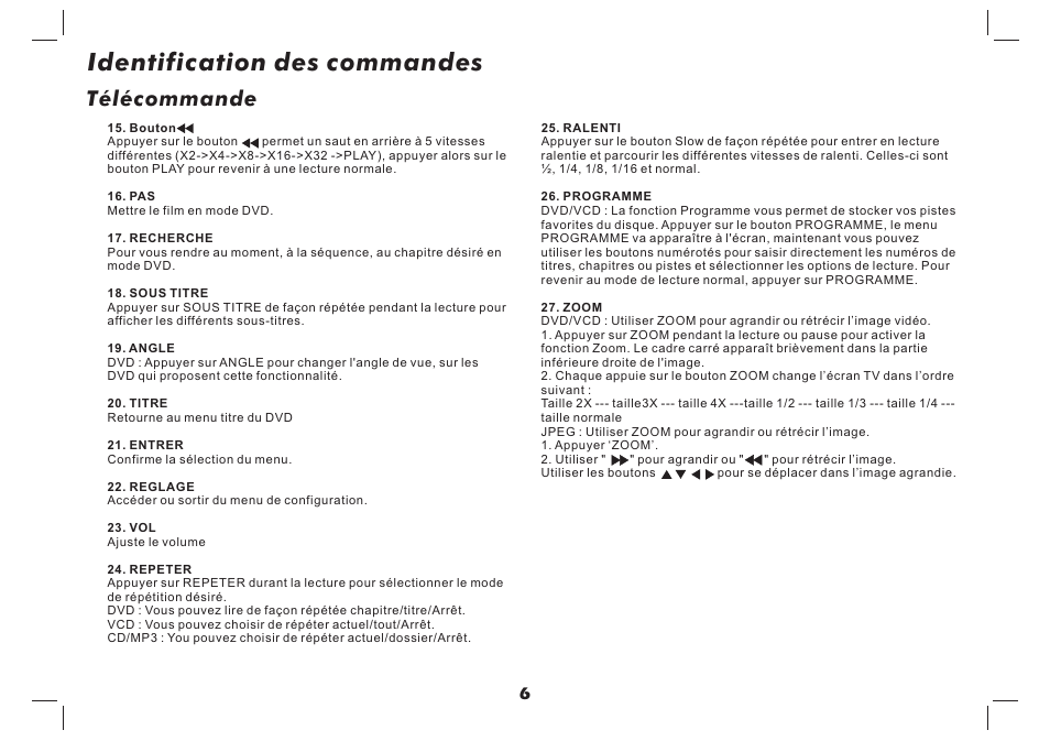 Identification des commandes, Télécommande | Lenco MES-4031 User Manual | Page 40 / 55
