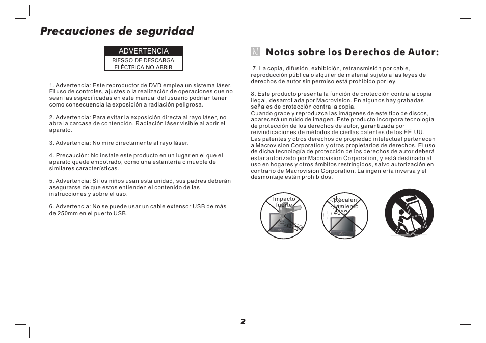 Precauciones de seguridad, Notas sobre los derechos de autor | Lenco MES-4031 User Manual | Page 47 / 55