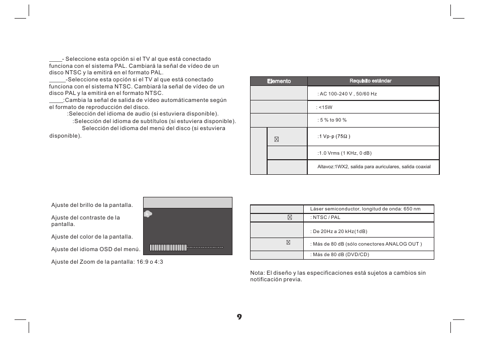 页 10, Ajustes del menú de configuración (setup), Ajustes del menú del tft secundario | Parámetros y especificaciones, Parámetros electrónicos, Sistema, Página de preferencias, Picture page | Lenco MES-4031 User Manual | Page 54 / 55