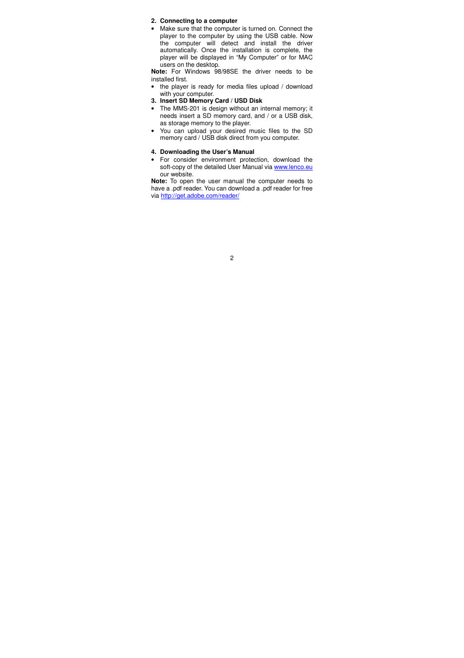 Lenco MMS-201 User Manual | Page 2 / 2