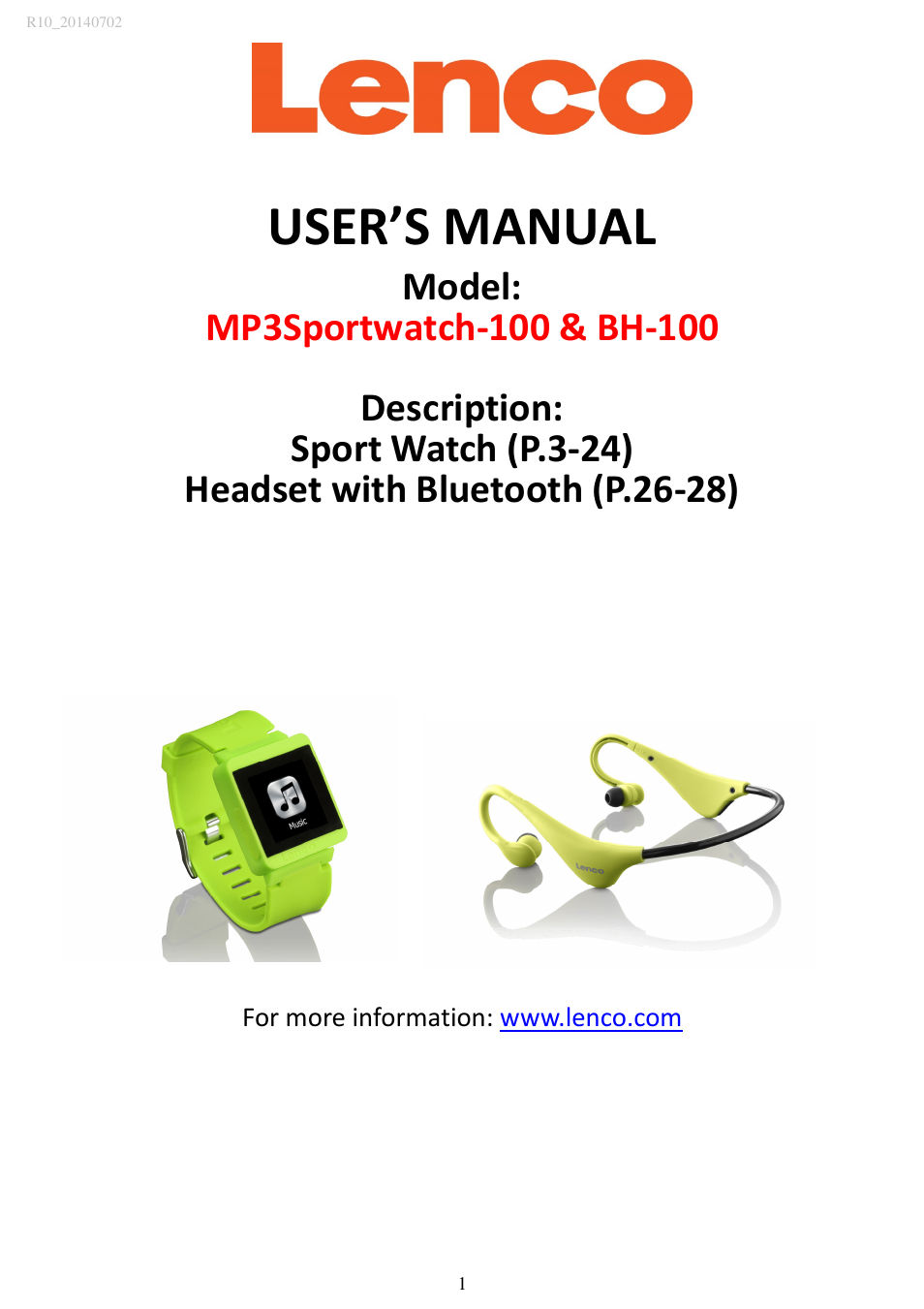 Lenco MP3SPORTW+BH-100 User Manual | 31 pages