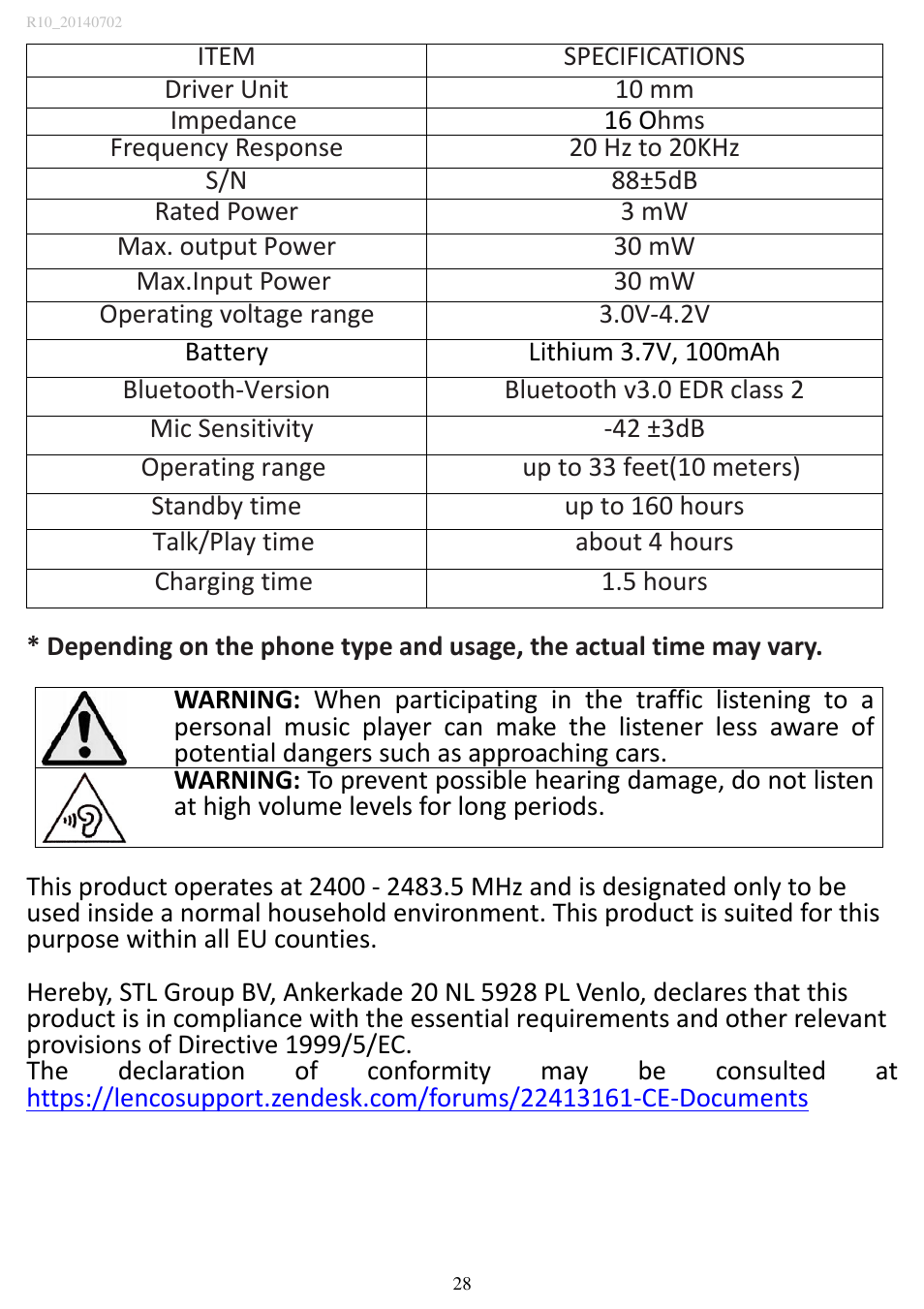 Lenco MP3SPORTW+BH-100 User Manual | Page 28 / 31