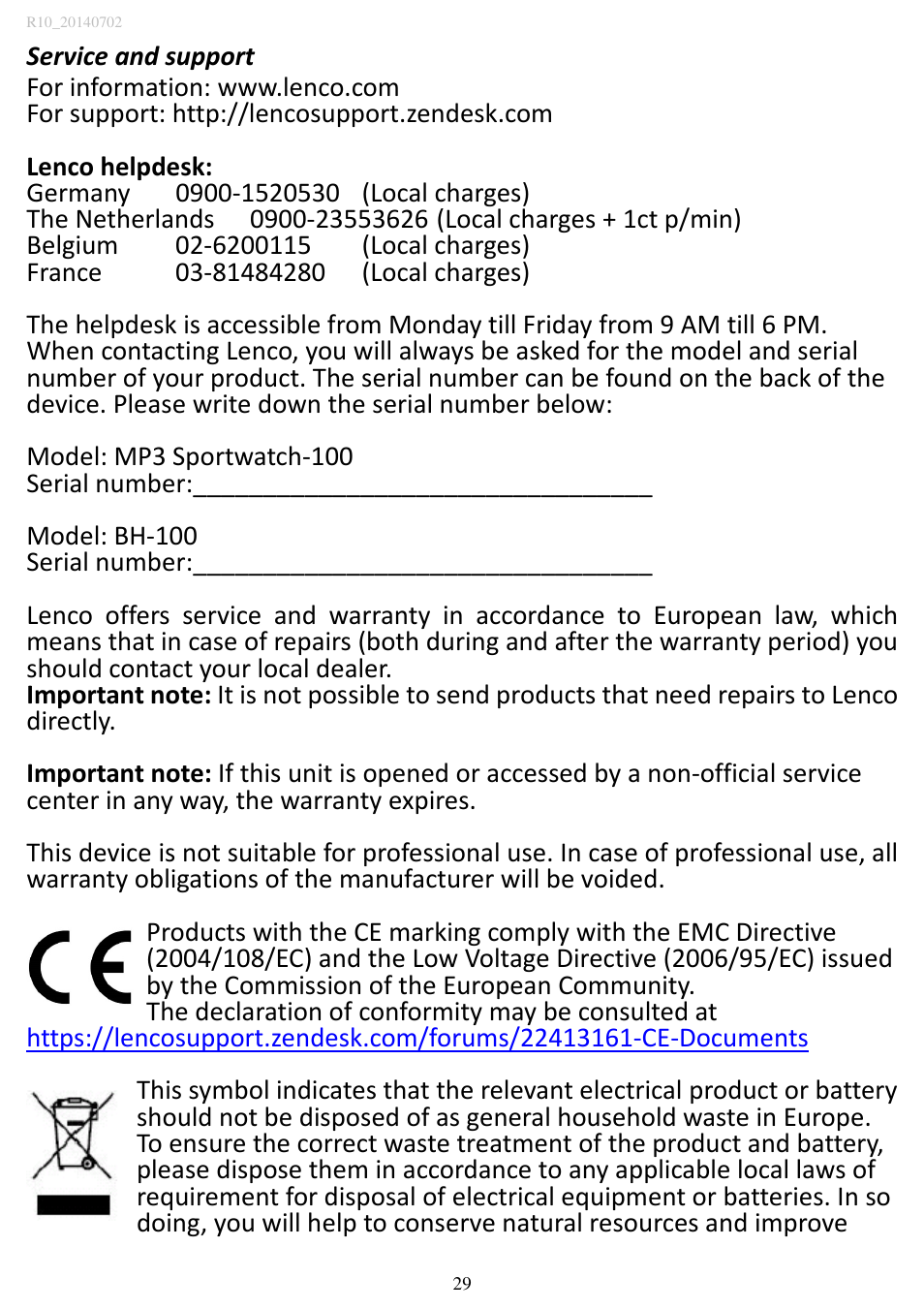 Lenco MP3SPORTW+BH-100 User Manual | Page 29 / 31