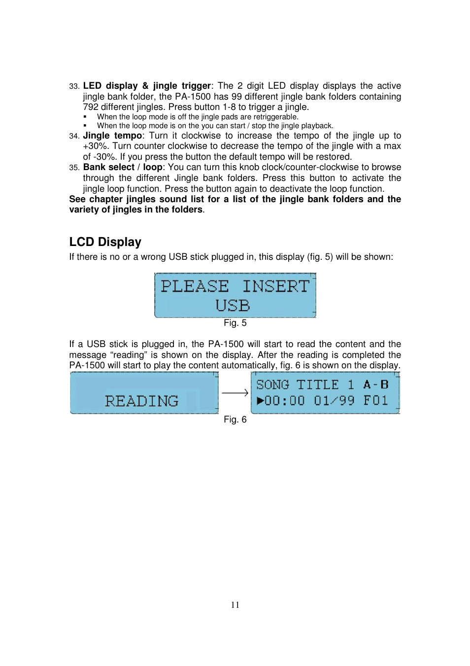 Lcd display | Lenco PA-1500 User Manual | Page 11 / 16