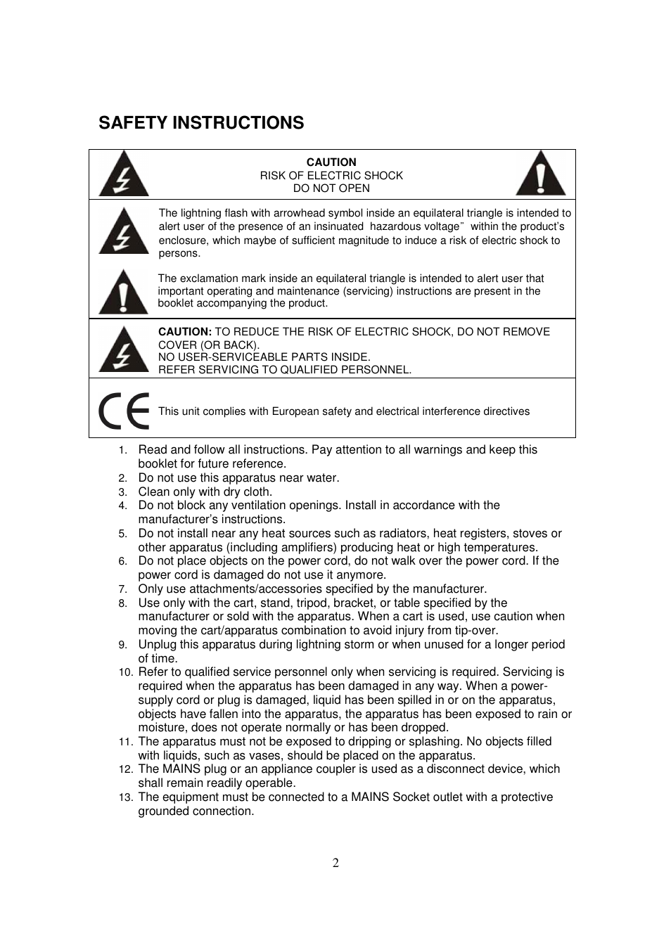 Safety instructions | Lenco PA-1500 User Manual | Page 2 / 16