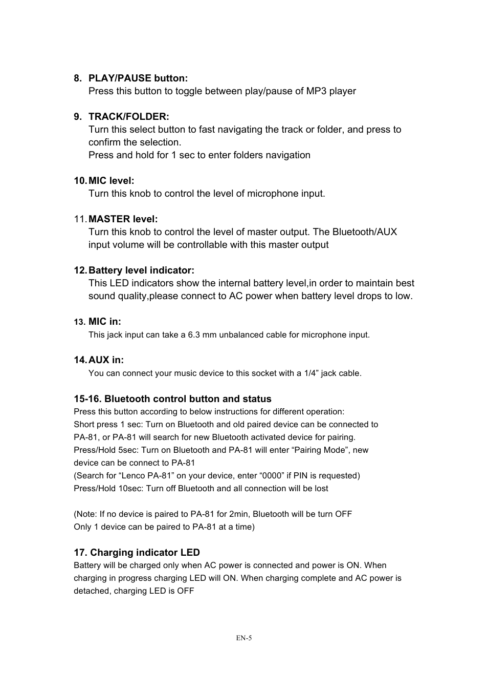 Lenco PA-81 User Manual | Page 6 / 9