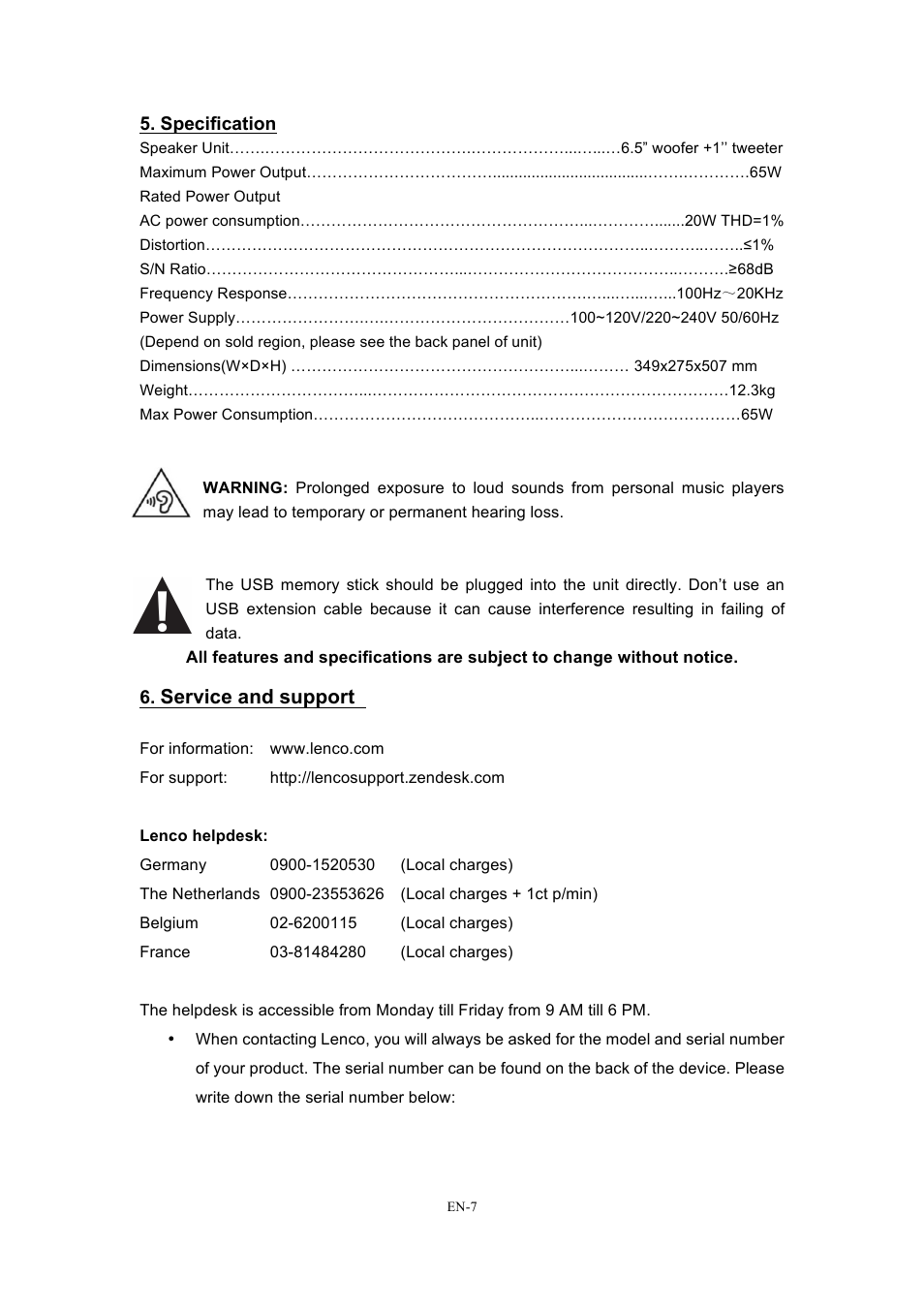 Service and support | Lenco PA-81 User Manual | Page 8 / 9