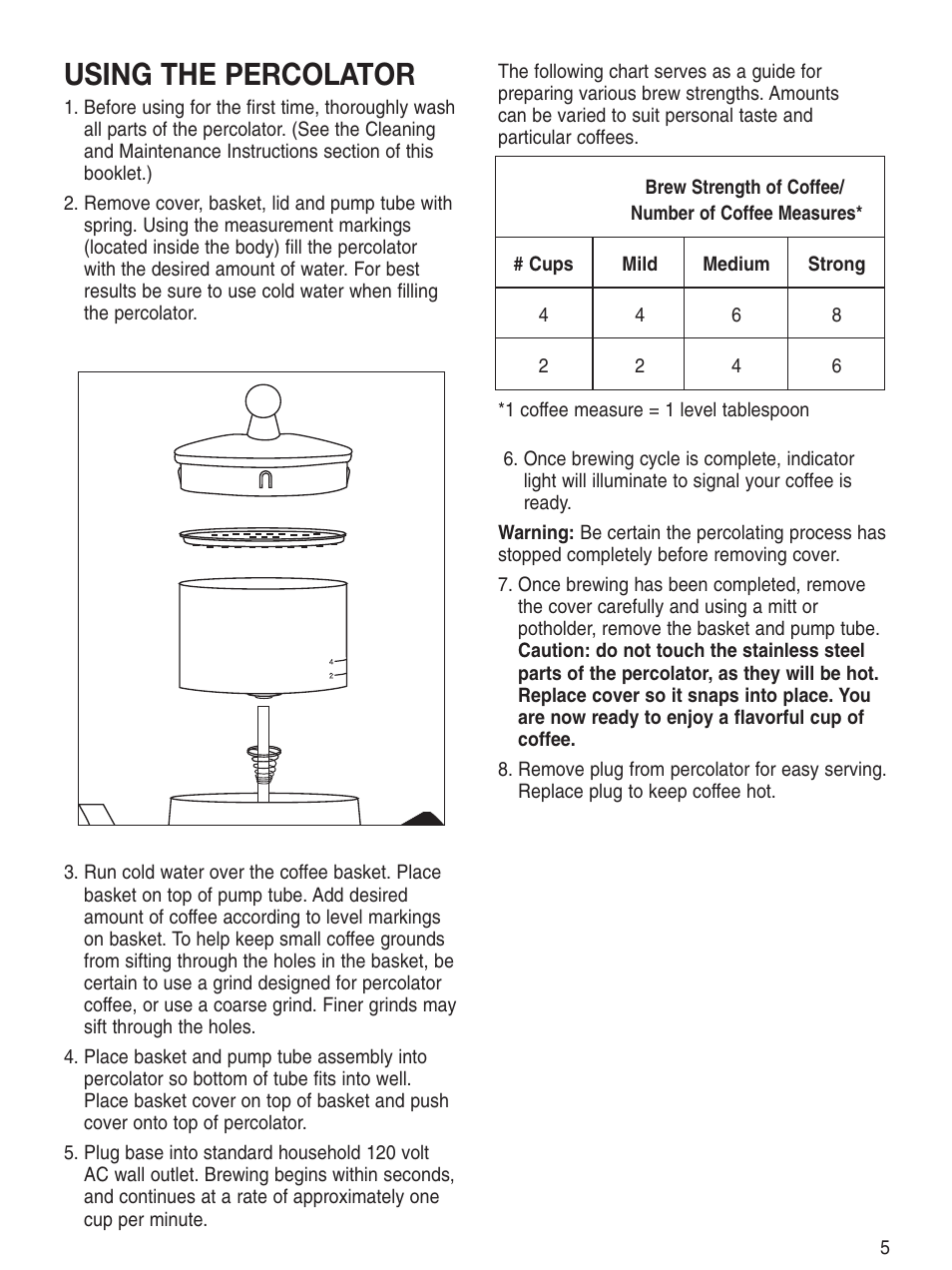 Using the percolator | Cuisinart PRC-4 User Manual | Page 5 / 9