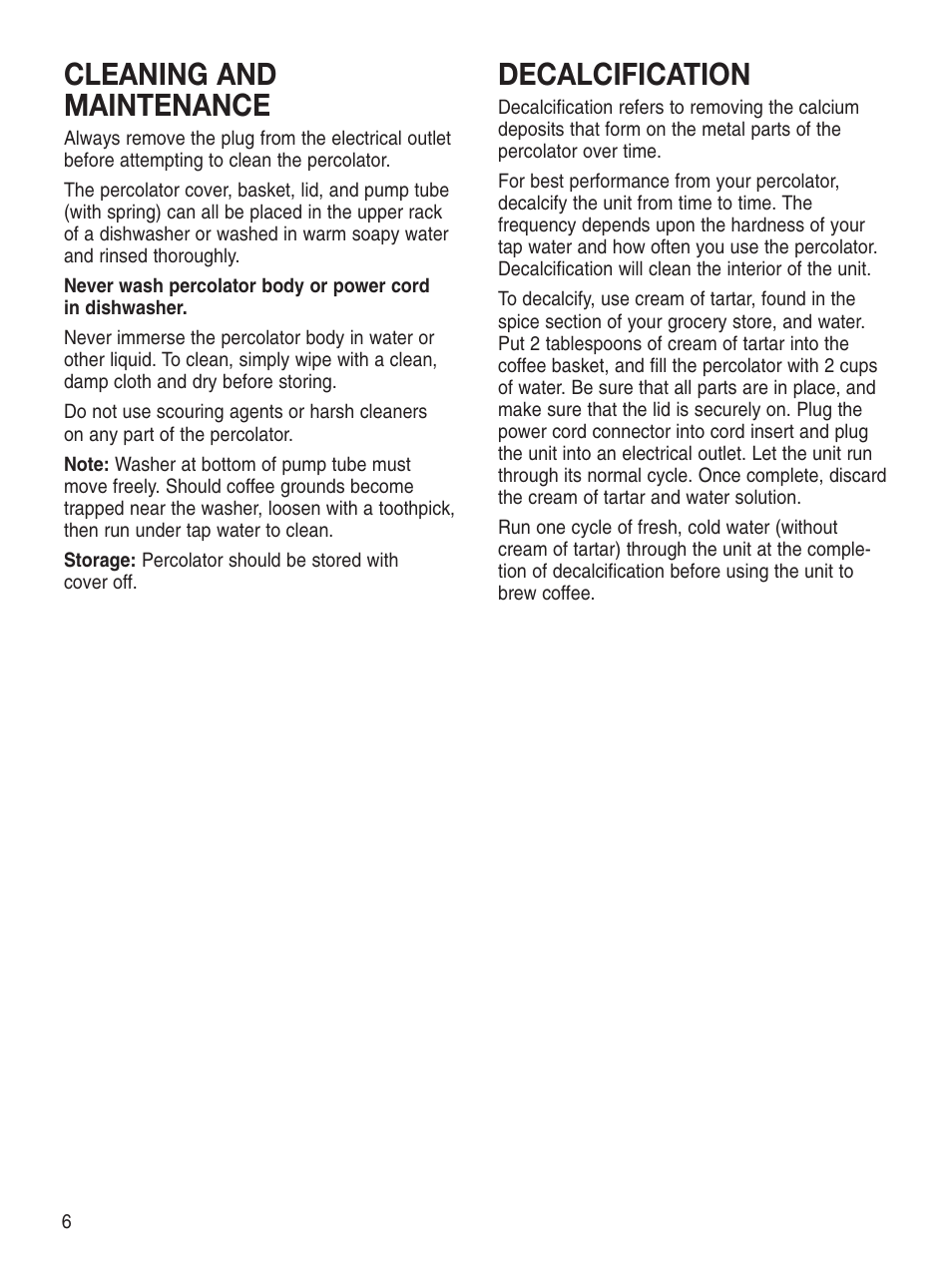 Cleaning and maintenance, Decalcification | Cuisinart PRC-4 User Manual | Page 6 / 9