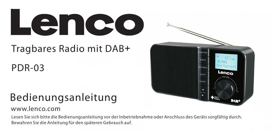 Bedienungsanleitung, Tragbares radio mit dab+ pdr-03 | Lenco PDR-03 User Manual | Page 14 / 69