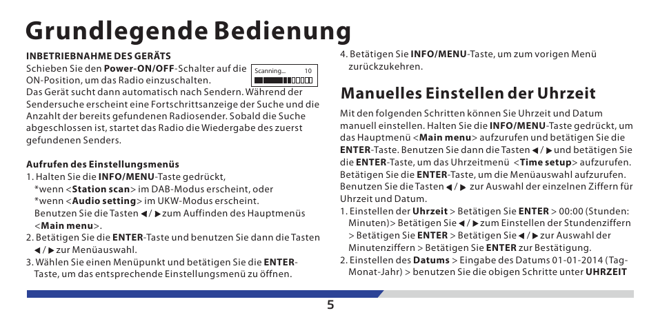 Grundlegende bedienung, Manuelles einstellen der uhrzeit | Lenco PDR-03 User Manual | Page 19 / 69