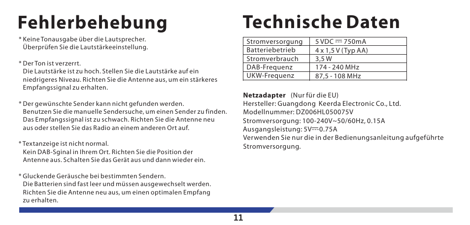 Fehlerbehebung, Technische daten | Lenco PDR-03 User Manual | Page 25 / 69
