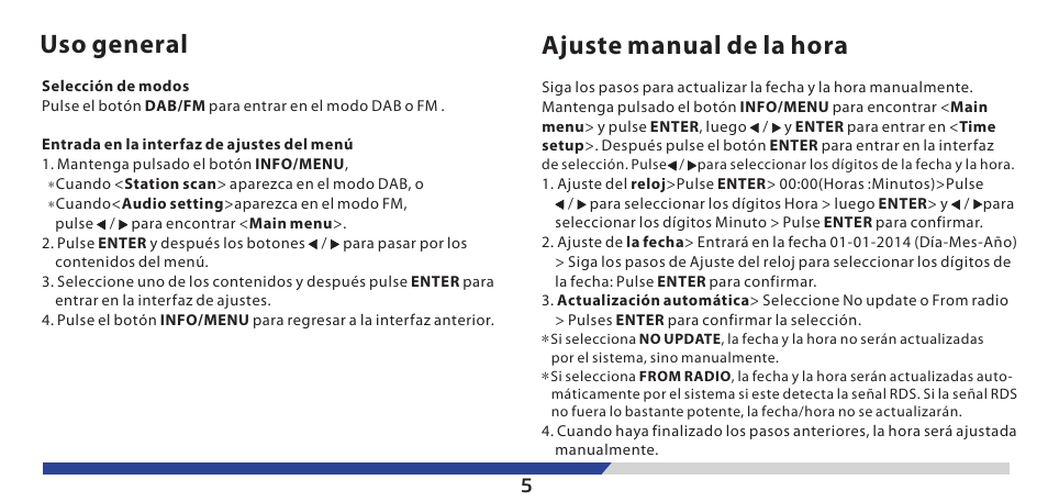 Uso general, Ajuste manual de la hora | Lenco PDR-03 User Manual | Page 33 / 69