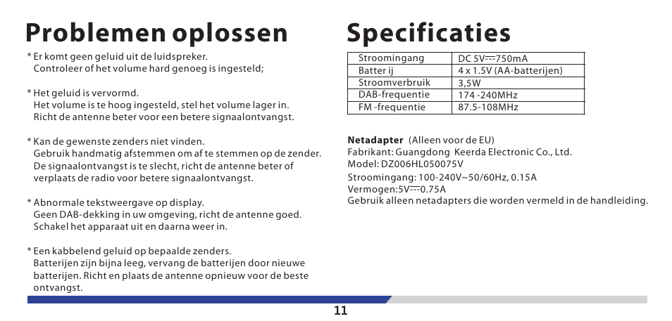 Problemen oplossen specificaties | Lenco PDR-03 User Manual | Page 52 / 69