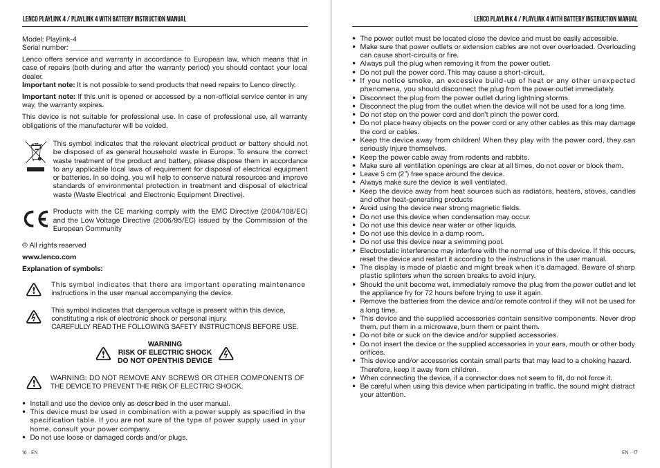 Lenco Playlink-4 User Manual | Page 9 / 9