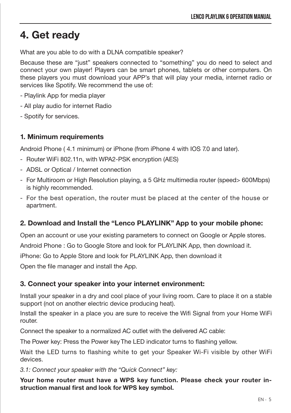 Get ready | Lenco Playlink-6 User Manual | Page 6 / 17