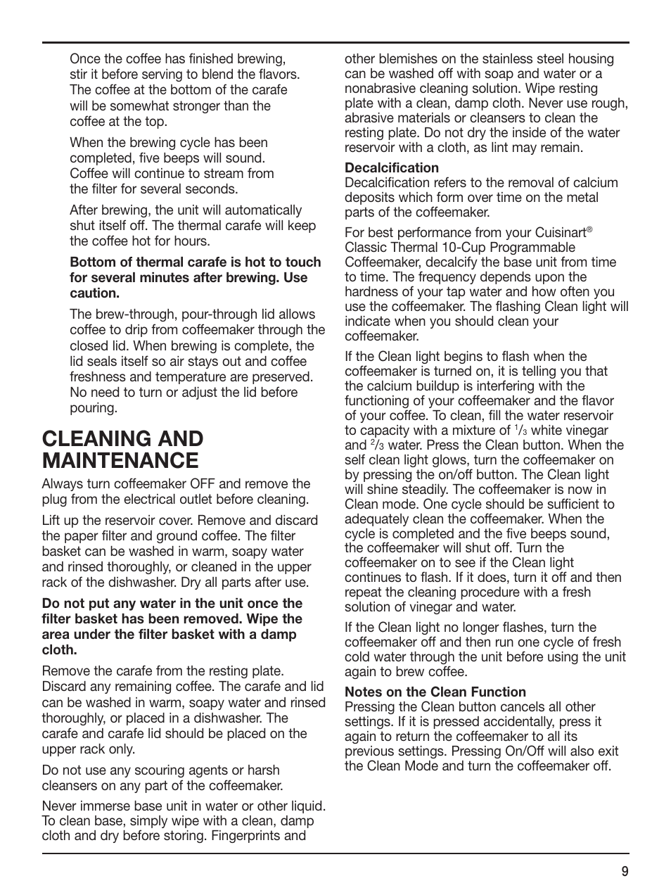 Cleaning and maintenance | Cuisinart IB-7294 User Manual | Page 9 / 13