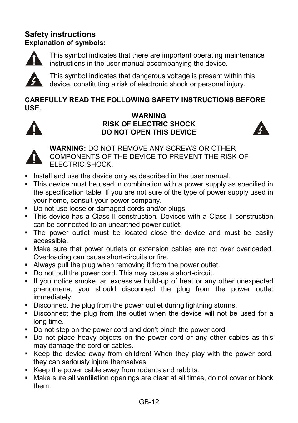 Safety instructions | Lenco SB-210BT User Manual | Page 12 / 16