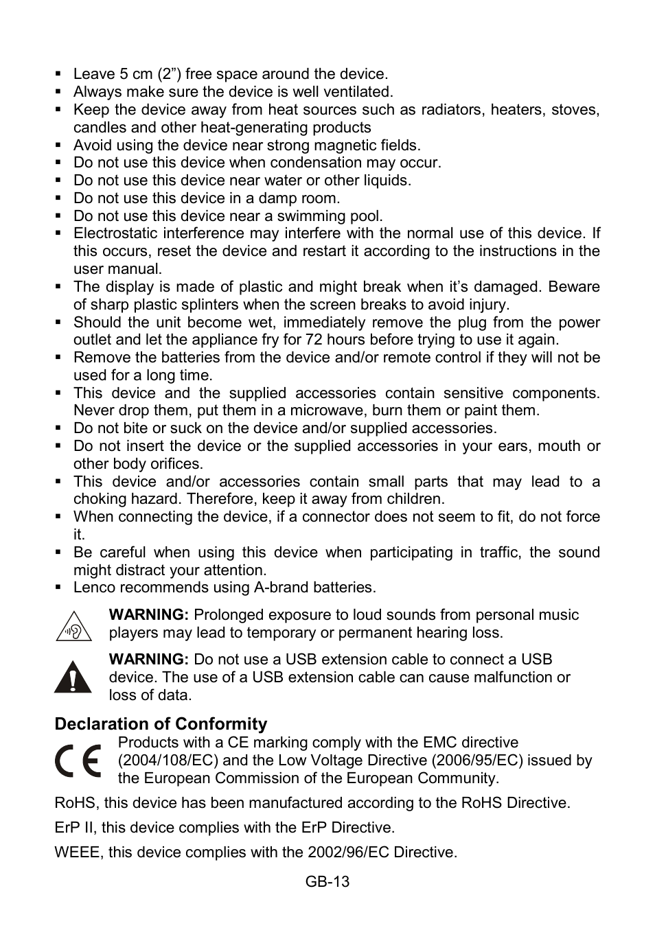 Declaration of conformity | Lenco SB-210BT User Manual | Page 13 / 16
