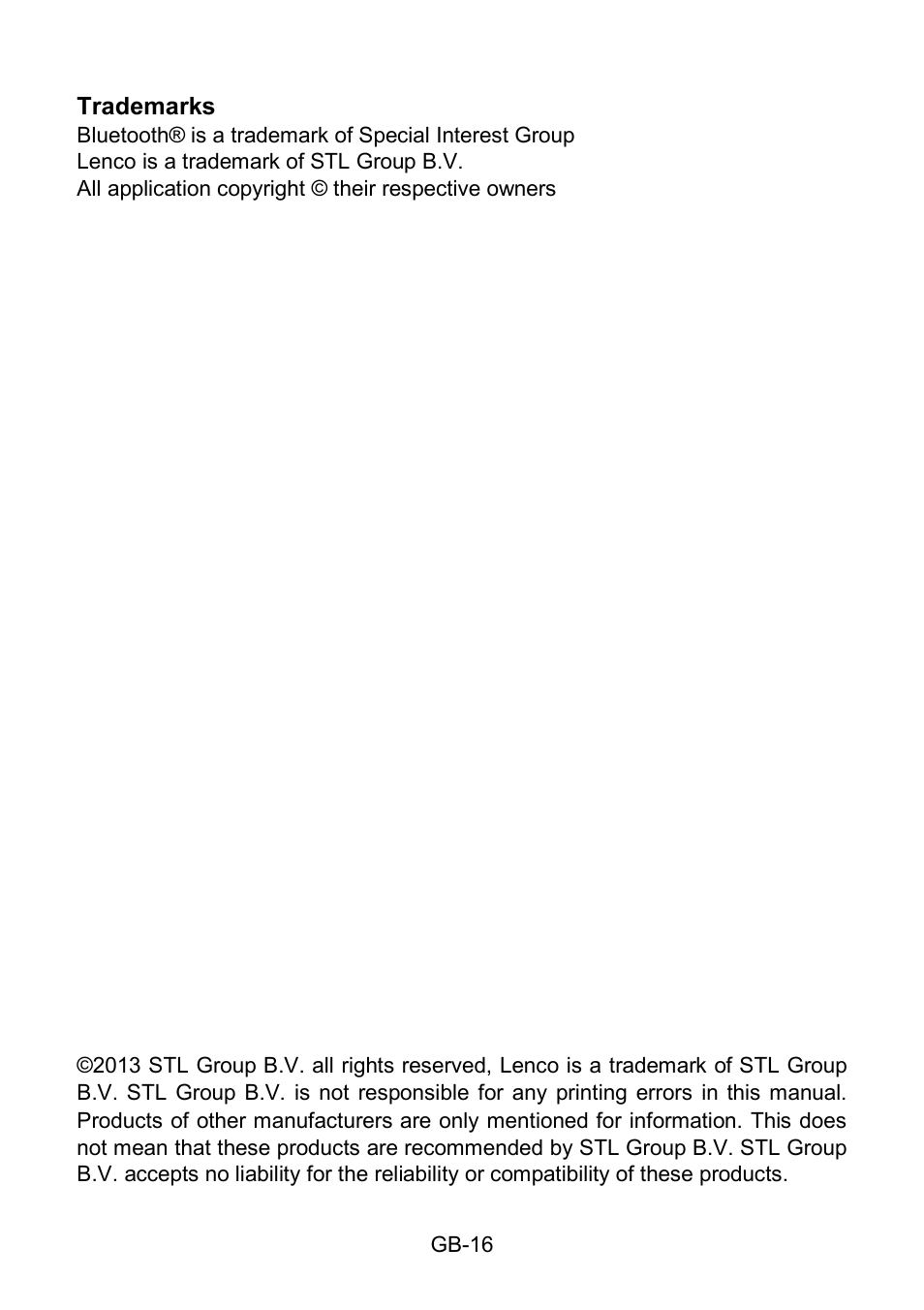 Trademarks | Lenco SB-210BT User Manual | Page 16 / 16