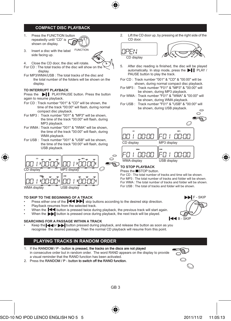 Laying t�a�k� in �an��om o���e | Lenco SCD-10 User Manual | Page 5 / 9
