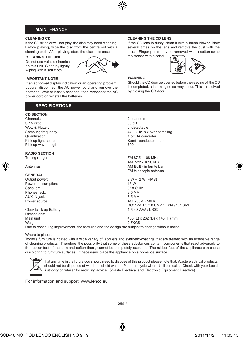 Lenco SCD-10 User Manual | Page 9 / 9